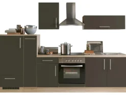 Menke Küchenzeile Premium 300 cm Lava Hochglanz-Sonoma Eiche Nachbildung