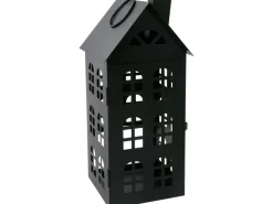 Metall-Laterne Haus Schwarz 15 cm x 15 cm x 37 cm