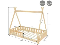 ML-Design Kinderbett Tipi 80x160cm Natur mit Rausfallschutz Lattenrost