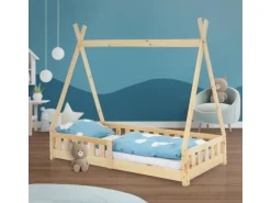 ML-Design Kinderbett Tipi 80x160cm Natur mit Rausfallschutz Lattenrost