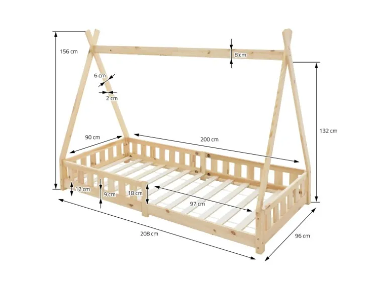 ML-Design Kinderbett Tipi Mint 90x200 cm Matratze H16cm Rausfallschutz