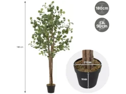 ML-Design Künstliche Eukalyptus 180cm Groß Kunstpflanze Naturholzstamm