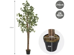 ML-Design Künstliche Eukalyptus 210cm Groß Kunstpflanze Naturholzstamm