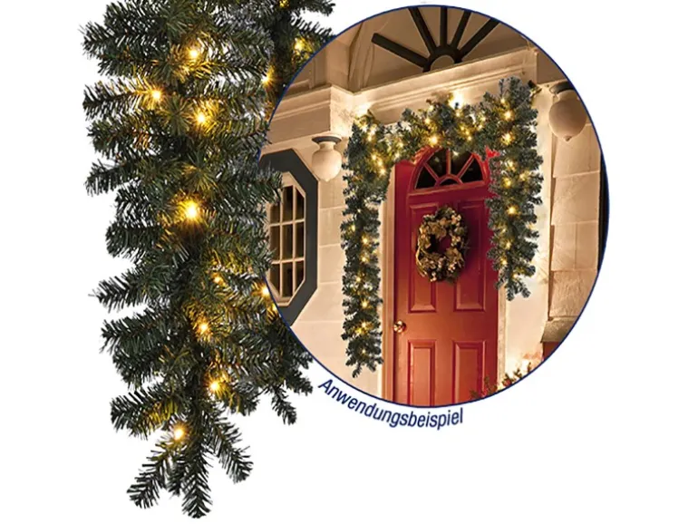 Mojawo 35 LED Girlande Beleuchtet Tannengirlande Lichterkette 270 cm Batterie Außen