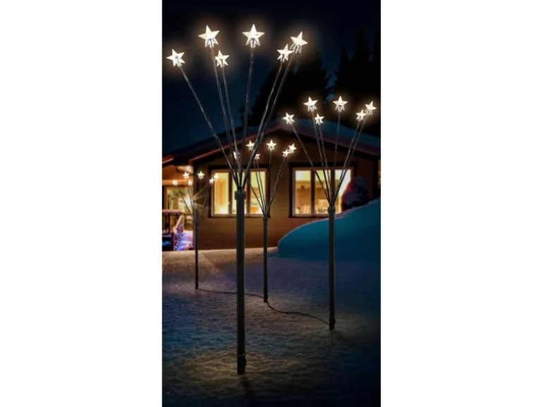 Mojawo 4 Stück LED Gartenleuchtstäbe 24 Sterne Warmweiß Sternenstäbe Batteriebetrieben