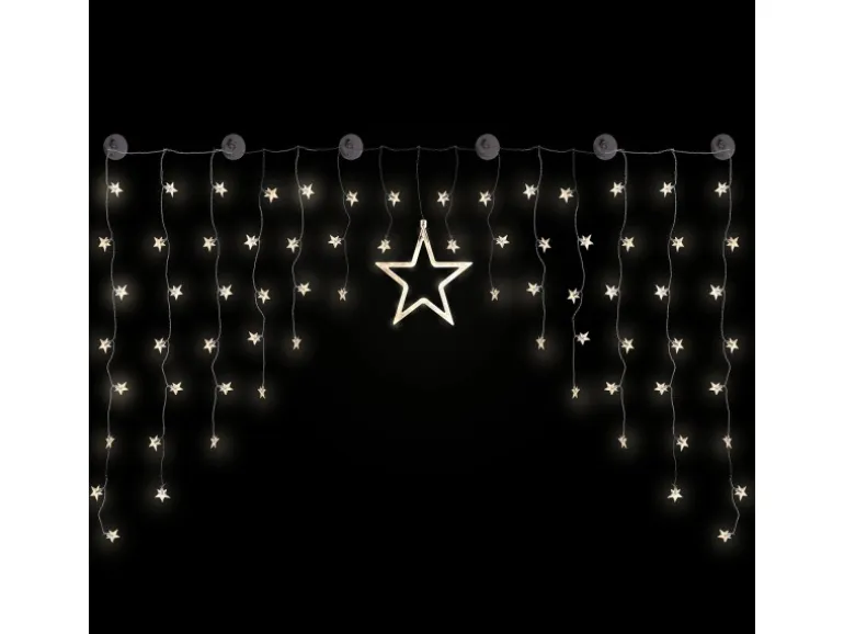 Mojawo Beleuchtete Weihnacht Lichterkette Fensterdeko Sternenvorhang 90 LED Warm Weiß