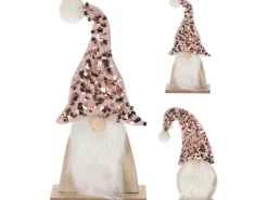 Niedliche Weihnachtsfigur "Wichtel" auf Holzfuß 24 cm Rosa