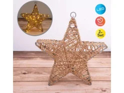 Näve LED Weihnachtsdeko Metallstern Natur 2er-Set