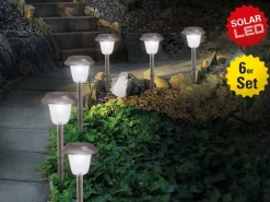 Näve LED-Außenleuchte mit Erdspieß aus Edelstahl 6er-Set 39 cm