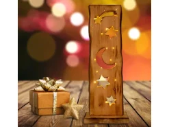 Näve LED-Design-Tischleuchte Holz Mond und Sterne 60 cm