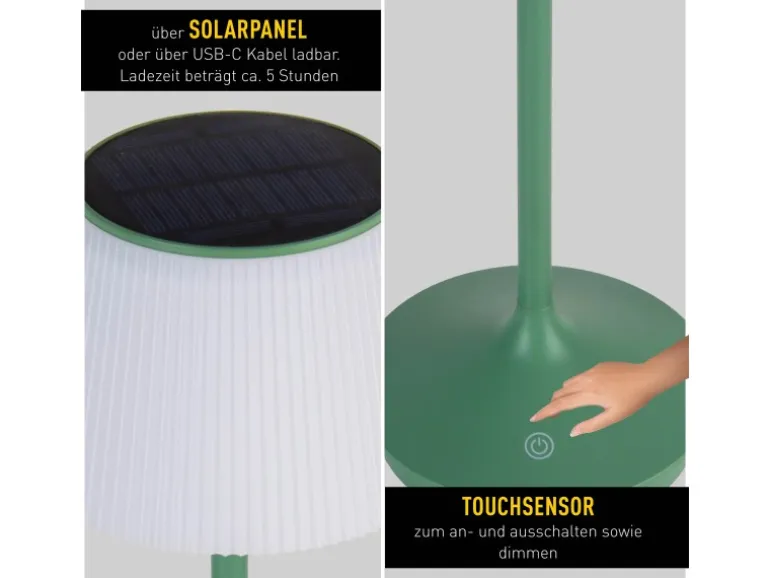 Näve LED-Solar-Akkutischleuchte Emmi Grün Ø 13 cm x 38 cm
