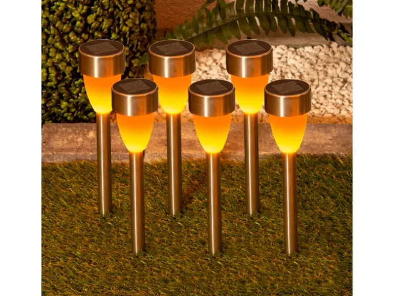 Näve LED-Solar-Außenleuchte mit Erdspieß Warmweiß m. Flackereffekt 6er-Set