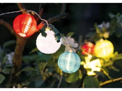 Näve LED-Textil-Solar-Lichterkette Papierballon Bunt Ø 15 cm x 300 cm 10er-Set