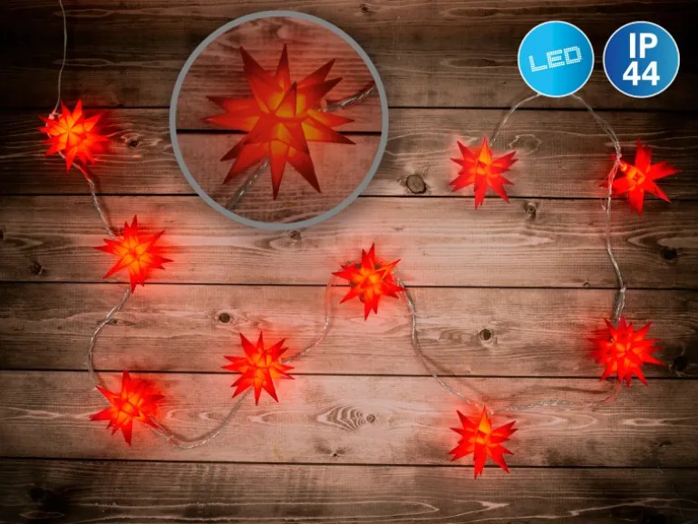 Näve Outdoor 9er-LED Weihnachtslichterkette 3D-Sterne Rot