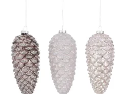 Ornament Kieferzapfen Champagner, Weiß, Silber 16 x Ø 7 cm