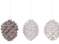 Ornament Kieferzapfen Champagner,Weiß,Silber 10 x Ø 7 cm