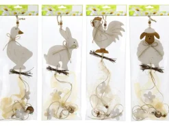 Osteranhänger Holz 4-fach sortiert 70 cm Natur-Beige