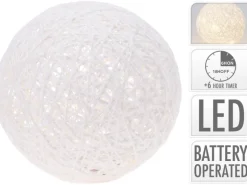 Rattan-Kugel 20 cm mit 20 warmweiße LED Warmweiß Glitzer