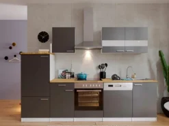 Respekta Economy Küchenzeile KB280WGC 280 cm Grau-Weiß