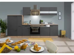 Respekta Economy Küchenzeile KB310ESGSC 310 cm Grau-Eiche Sägerau