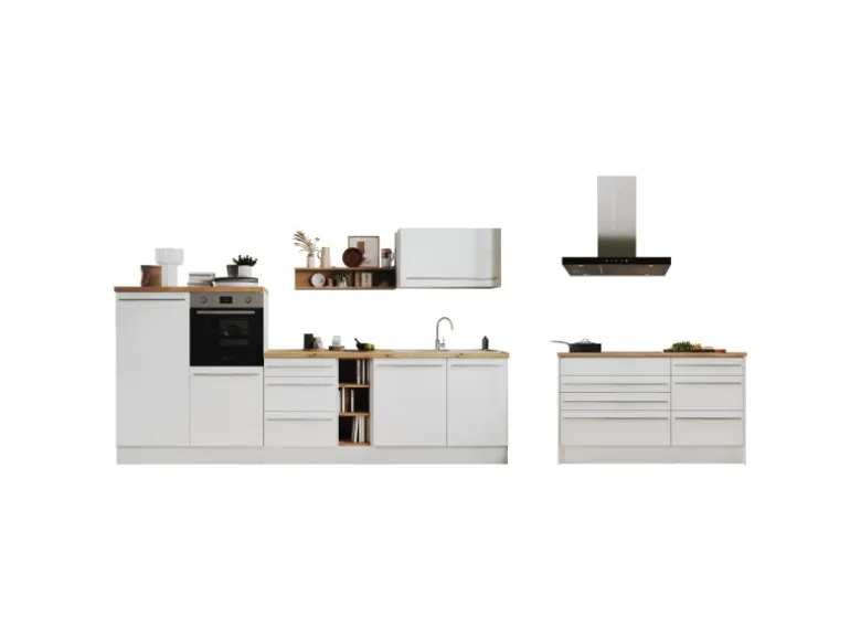 Respekta Inselküche Gabriel 320 cm Weiß Hochglanz