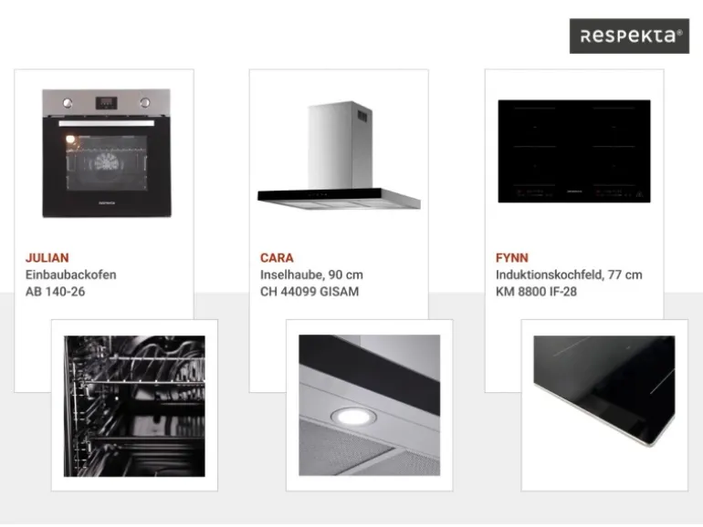 Respekta Inselküche Gabriel 320 cm Weiß Hochglanz