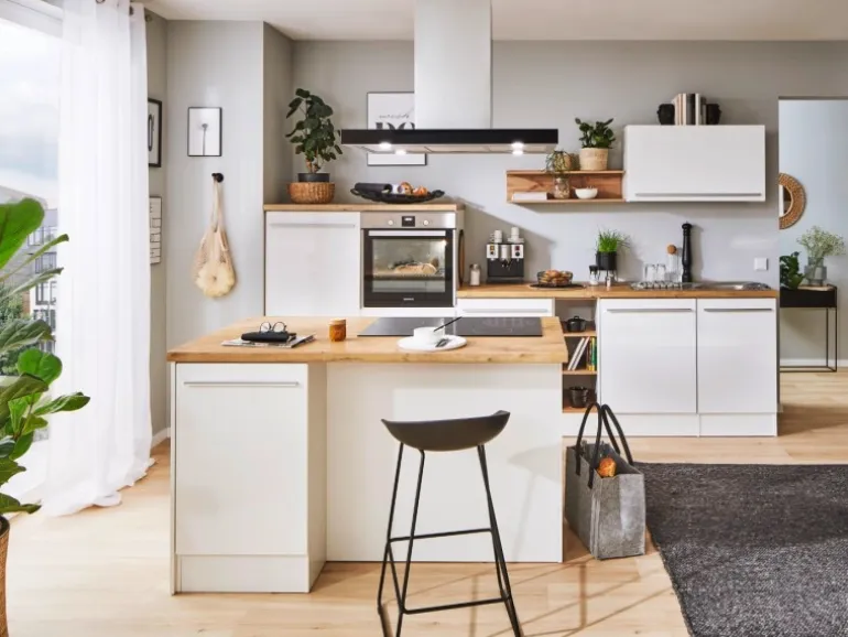 Respekta Inselküche Gabriel 320 cm Weiß Hochglanz