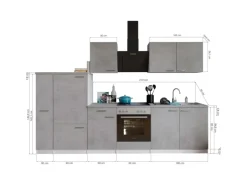 Respekta Küchenblock Malia mit E-Geräten 300 cm Beton Fronten