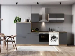 Respekta Küchenblock Merle 310 cm Eiche Grau mit Waschmaschinen-Nische