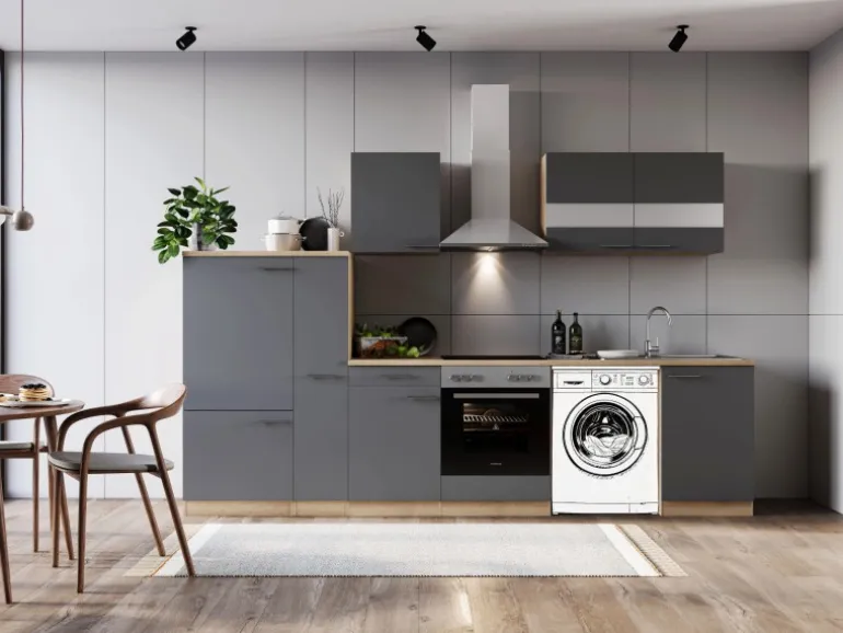Respekta Küchenblock Merle 310 cm Eiche Grau mit Waschmaschinen-Nische