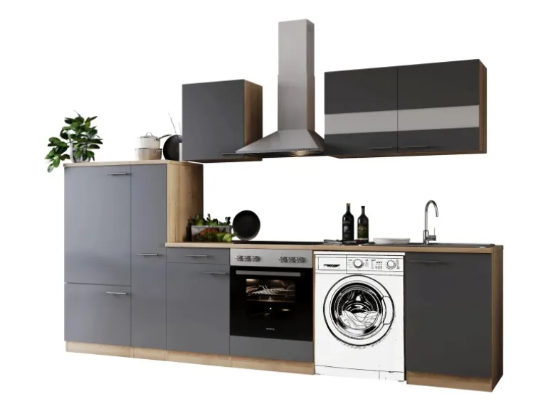 Respekta Küchenblock Merle 310 cm Eiche Grau mit Waschmaschinen-Nische