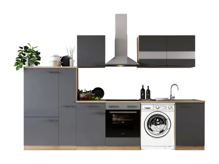 Respekta Küchenblock Merle 310 cm Eiche Grau mit Waschmaschinen-Nische