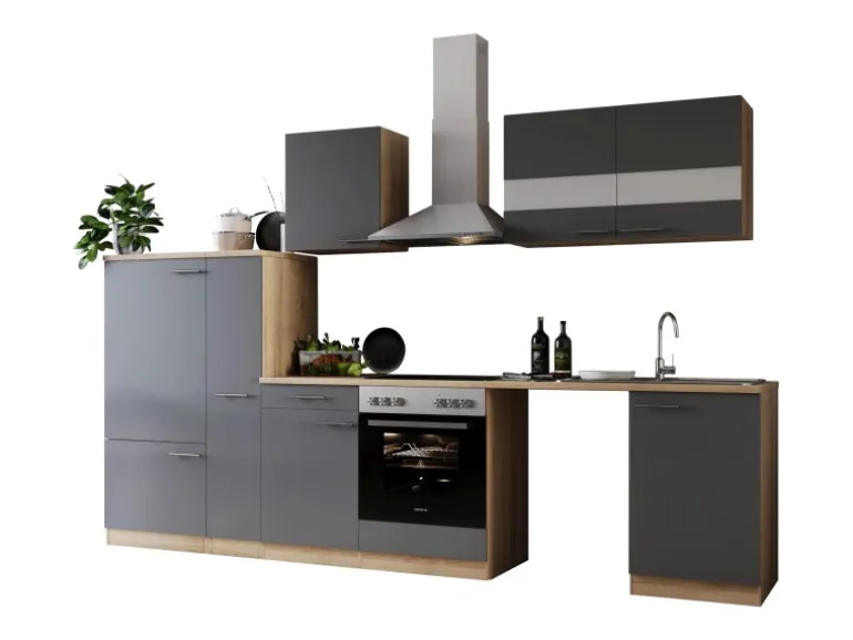 Respekta Küchenblock Merle 310 cm Eiche Grau mit Waschmaschinen-Nische