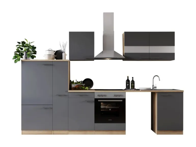 Respekta Küchenblock Merle 310 cm Eiche Grau mit Waschmaschinen-Nische