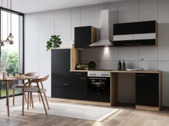 Respekta Küchenblock Merle 280 cm Eiche Schwarz mit Waschmaschinen-Nische