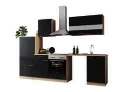 Respekta Küchenblock Merle 280 cm Eiche Schwarz mit Waschmaschinen-Nische