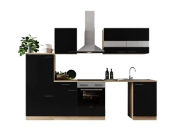 Respekta Küchenblock Merle 280 cm Eiche Schwarz mit Waschmaschinen-Nische