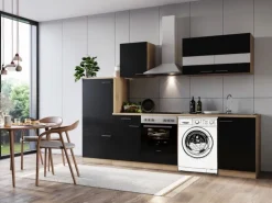 Respekta Küchenblock Merle 280 cm Eiche Schwarz mit Waschmaschinen-Nische