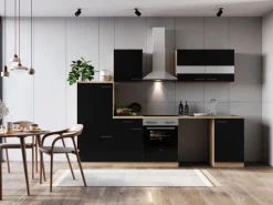 Respekta Küchenblock Merle 280 cm Eiche Schwarz mit Waschmaschinen-Nische