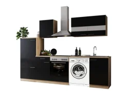 Respekta Küchenblock Merle 280 cm Eiche Schwarz mit Waschmaschinen-Nische