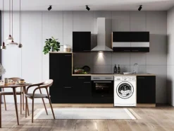 Respekta Küchenblock Merle 280 cm Eiche Schwarz mit Waschmaschinen-Nische