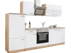 Respekta Küchenzeile 270 cm mit Glaskeramikkochfeld Weiß - Eiche Sägerau