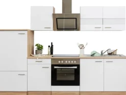 Respekta Küchenzeile 270 cm mit Glaskeramikkochfeld Weiß - Eiche Sägerau