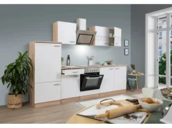 Respekta Küchenzeile 270 cm mit Glaskeramikkochfeld Weiß - Eiche Sägerau