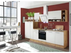 Respekta Küchenzeile 310 cm Weiß-Wildeiche Nachbildung