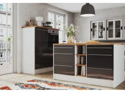 Respekta Küchenzeile Gabriel 290 cm mit Kücheninsel Grau Hochglanz