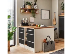 Respekta Küchenzeile Gabriel 290 cm mit Kücheninsel Grau Hochglanz