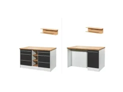 Respekta Küchenzeile Gabriel 290 cm mit Kücheninsel Grau Hochglanz