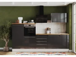 Respekta Küchenzeile Gabriel 290 cm mit Kücheninsel Grau Hochglanz