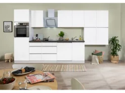 Respekta Küchenzeile GLRP380HWWM Grifflos 380 cm Weiß matt